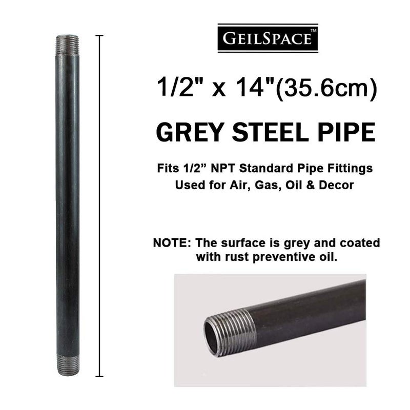 GeilSpace 6 Pack 1/2" Ã— 14" Heavy Duty Pre-Cut Grey Metal Pipe, Industrial Steel Fits Standard Half Inch Threaded Pipes and Fittings - Vintage DIY Industrial Shelving (1/2" Ã— 14", Grey) - Image 2